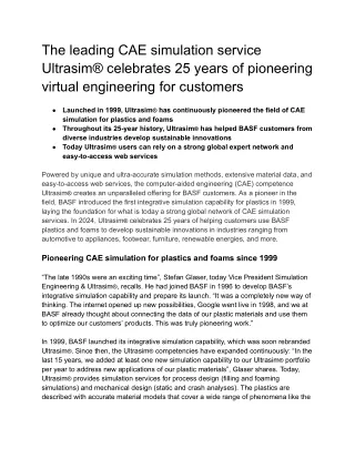 The leading CAE simulation service Ultrasim® celebrates 25 years of pioneering virtual engineering for customers