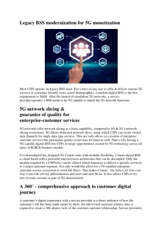 Legacy BSS modernization for 5G monetization