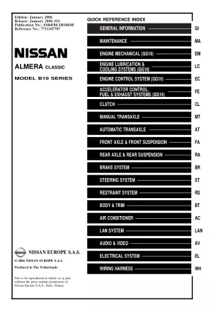 2006 Nissan Almera Classic B10 Service Repair Manual