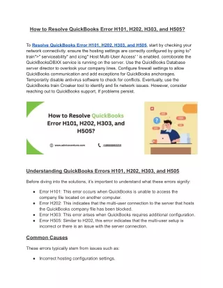 How to Resolve QuickBooks Error H101, H202, H303, and H505_