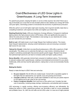 Cost-Effectiveness of LED Grow Lights in Greenhouses_ A Long-Term Investment