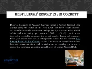 Best Luxury Resort in Jim Corbett