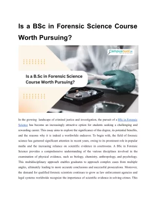 Is a BSc in Forensic Science Course Worth Pursuing