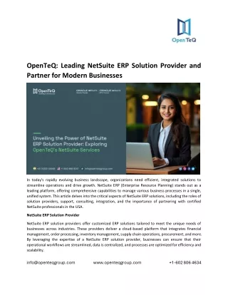 OpenTeQ: Leading NetSuite ERP Solution Provider and Partner for Modern Businesses