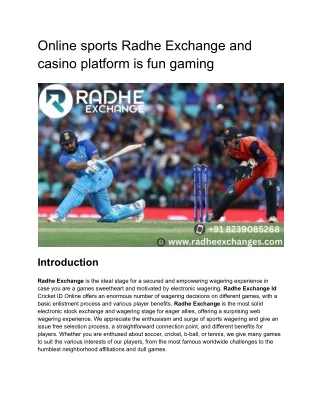 Online sports Radhe Exchange and casino platform is fun gaming