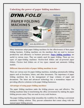 Paper folding machines