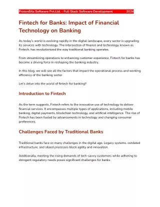Fintech for Banks: Impact of Financial Technology on Banking - ProtonBits