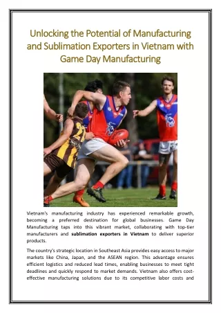 Unlocking the Potential of Manufacturing and Sublimation Exporters in Vietnam with Game Day Manufacturing