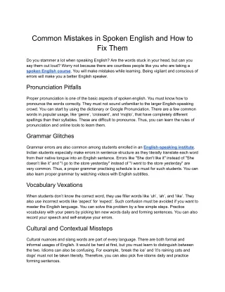 ELTIS- Common Mistakes in Spoken English and How to Fix Them