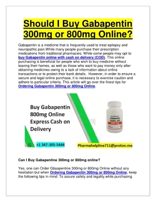 Should I Buy Gabapentin 300mg or 800mg Online