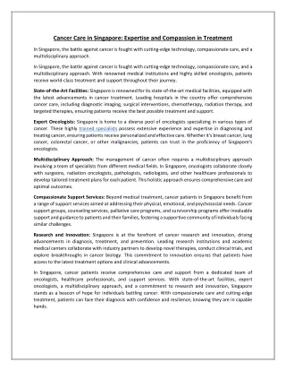 Cancer Care in Singapore- Expertise and Compassion in Treatment