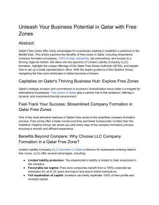 Unleash Your Business Potential in Qatar with Free Zones