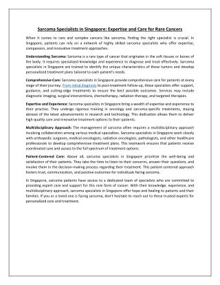 Sarcoma Specialists in Singapore- Expertise and Care for Rare Cancers