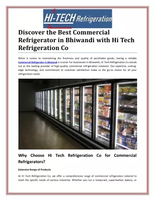 Reliable Commercial Refrigerators in Bhiwandi for Your Business Needs
