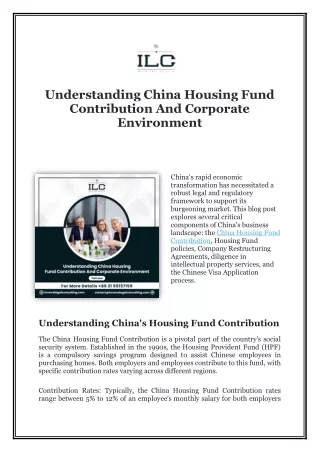 Understanding China Housing Fund Contribution And Corporate Environment