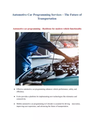 Automotive Car Programming Services – The Future of Transportation