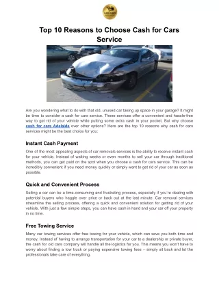 10 Reasons to Choose Cash for Cars Service