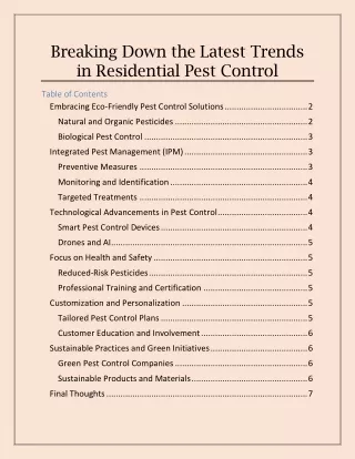 Trends in Residential Pest Control