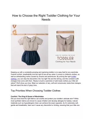 How to Choose the Right Toddler Clothing for Your Needs