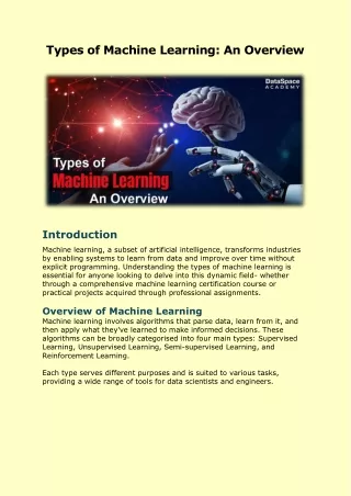 Types of Machine Learning - An Overview