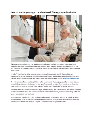 Agedcare.onlineindex: Australia's Comprehensive Online Index for Aged Care Servi