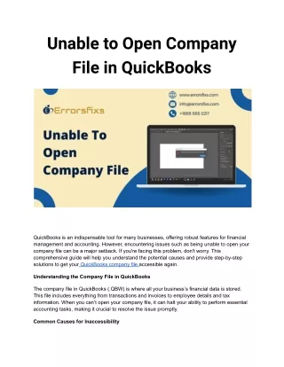 Unable to Open Company File in QuickBooks