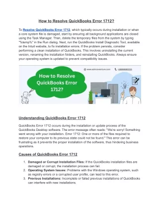 How to Resolve QuickBooks Error 1712_