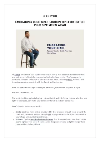 EMBRACING YOUR SIZE: FASHION TIPS FOR SNITCH PLUS SIZE MEN'S WEAR