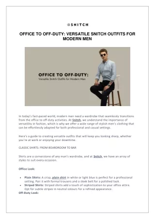 OFFICE TO OFF-DUTY: VERSATILE SNITCH OUTFITS FOR MODERN MEN