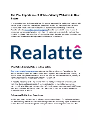 The Vital Importance of Mobile-Friendly Websites in Real Estate