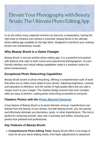 Elevate Your Photography with Beauty Brush: The Ultimate Photo Editing App