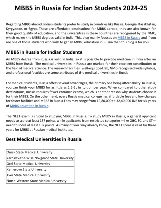 MBBS in Russia for Indian Students 2024-25