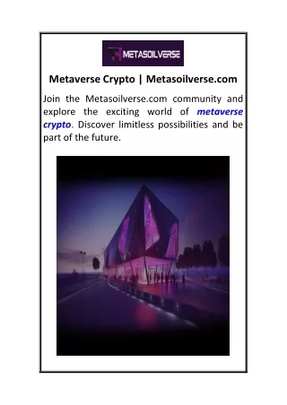 Metaverse Crypto  Metasoilverse.com