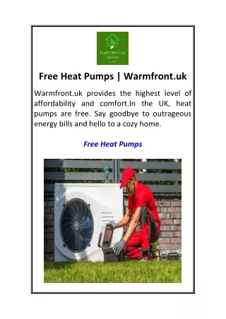 Free Heat Pumps  Warmfront.uk