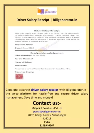 Driver Salary Receipt  Billgenerator.in