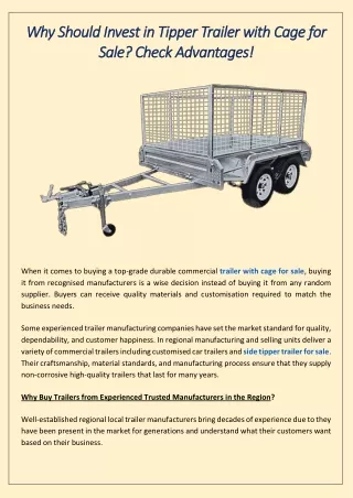 Why Should Invest in Tipper Trailer with Cage for Sale Check Advantages!