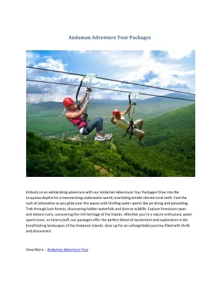 Andaman Adventure Tour Packages