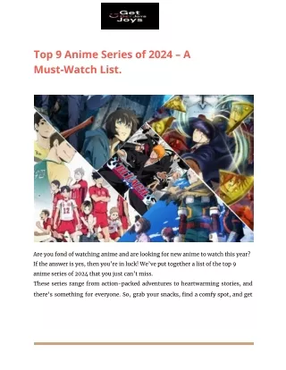 Top 9 Anime Series of 2024 – A Must-Watch List