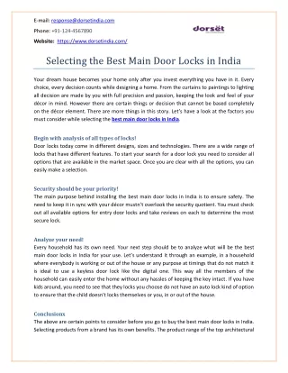 Selecting the Best Main Door Locks in India