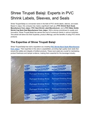 Shree Tirupati Balaji_ Experts in PVC Shrink Labels, Sleeves, and Seals
