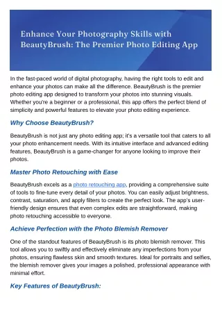 Enhance Your Photography Skills with Beauty Brush: The Premier Photo Editing App