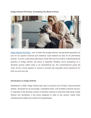 Indigo Airlines Pet Policy