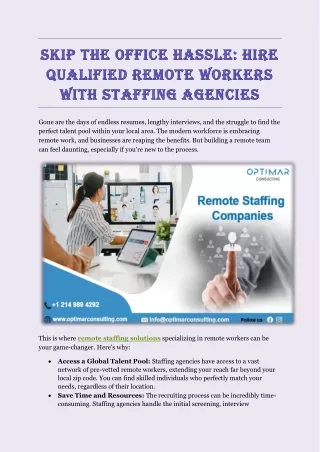 Hire Qualified Remote Workers with Staffing Agencies