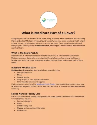 What is Medicare Part of a Cover?