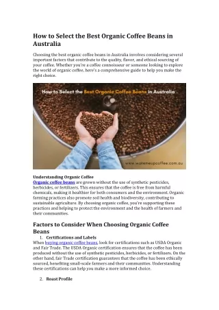 How to Select the Best Organic Coffee Beans in Australia