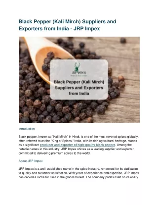 Black Pepper (Kali Mirch) Suppliers and Exporters from India