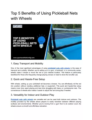 Top 5 Benefits of Using Pickleball Nets with Wheels