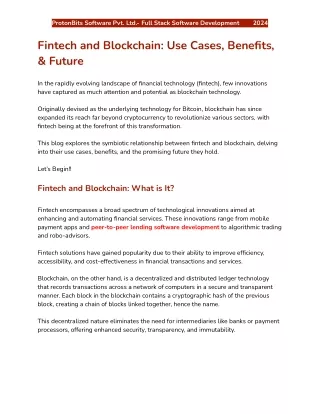 Fintech and Blockchain: Use Cases, Benefits, & Future - ProtonBits