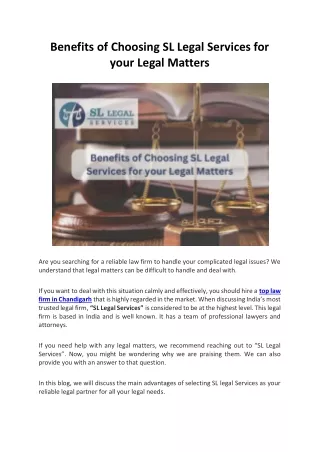 Benefits of Choosing SL Legal Services for your Legal Matters