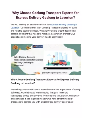 Why Choose Geelong Transport Experts for Express Delivery Geelong to Laverton